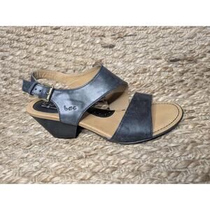 BOC Born Concepts Black Wedge Heel Sandals Womens 9 Ankle Strap Sling Back
